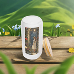 Imagination Garden Frosted Glass Tumbler - Sitting on Wooden Surface Outdoors | Our Phoenix Rise