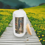 Imagination Garden Frosted Glass Tumbler - Side View on Wooden Bridge in Meadow | Our Phoenix Rise