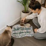 Funny Gamer Pet Food Mat - Close up human lifestyle mockup | Our Phoenix Rise