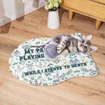 Funny Gamer Pet Food Mat - Kitten playing with grey yarn on mat