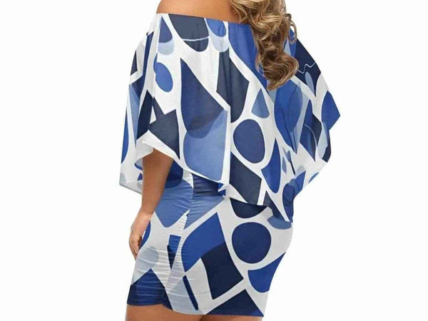 "Blue Abstract" Off-the-Shoulder Dress| Iron Phoenix GHG