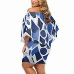 "Blue Abstract" Off-the-Shoulder Dress| Iron Phoenix GHG