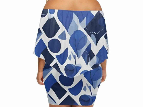 "Blue Abstract" Off-the-Shoulder Dress| Iron Phoenix GHG