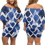 "Blue Abstract" Off-the-Shoulder Dress| Iron Phoenix GHG