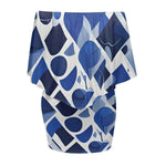 Blue Abstract Off Shoulder Mini Dress - Plus size model full body front view | Our Phoenix Rise