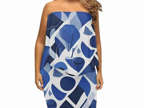 "Blue Abstract" Off-the-Shoulder Dress| Iron Phoenix GHG