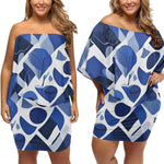 Blue Abstract Off Shoulder Mini Dress - Plus size model side view | Our Phoenix Rise