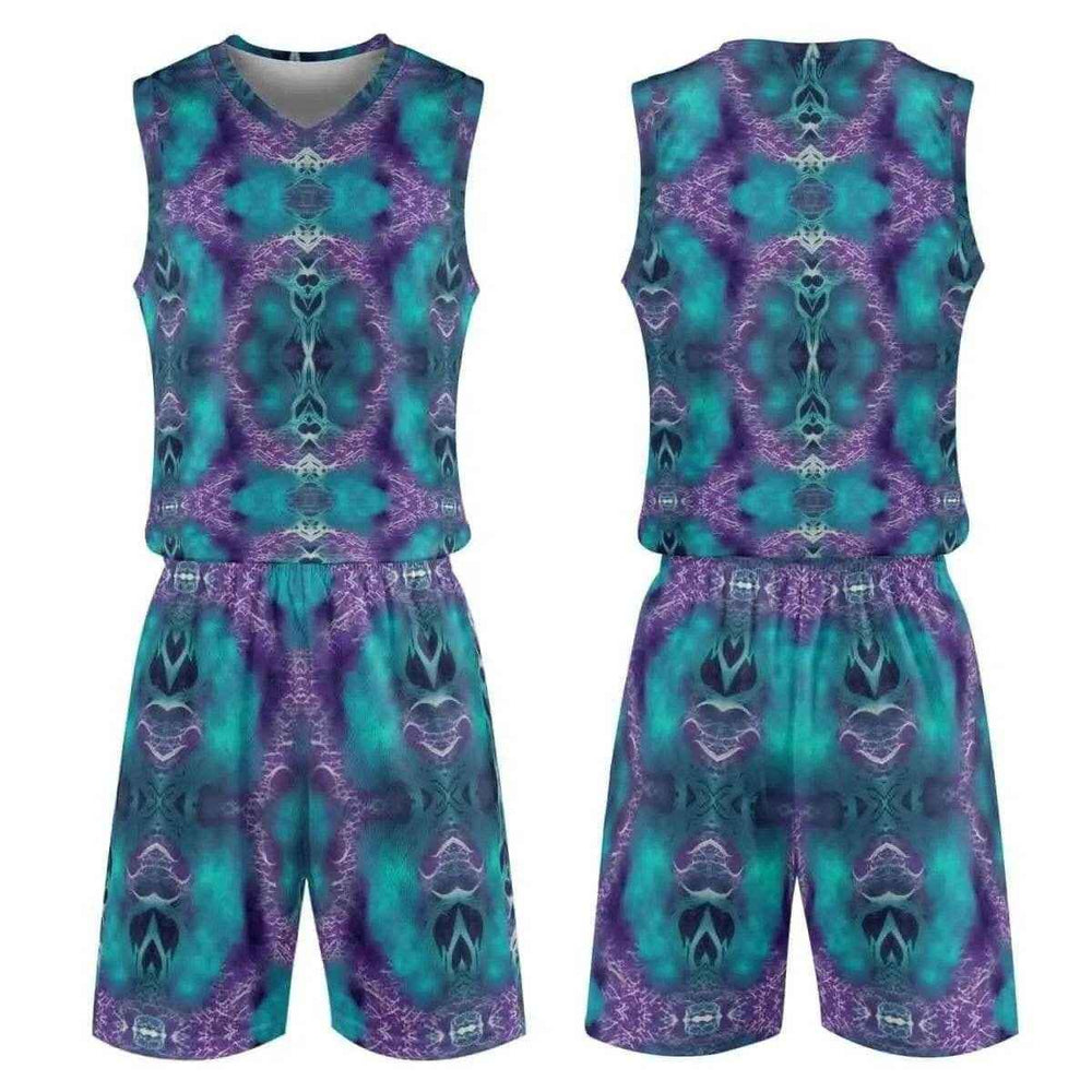 Abstract Basketball Jersey Shorts Set Teal Purple S-4XL