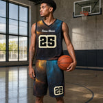 Custom Galaxy Basketball Jersey Set - Close Up of Nebula Print Detail | Our Phoenix Rise