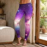 Purple Galaxy Print Leggings - Rear view of space pattern fit | Our Phoenix Rise