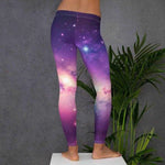 Purple Galaxy Print Leggings - Side view of nebula pattern on right leg - Detail 34 | Our Phoenix Rise