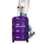 Personalized Gamer Luggage Cover - worn by traveler with suitcase | Our Phoenix Rise