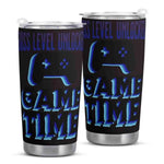 Two Gamer Insulated Travel Mugs with Boss Level Unlocked design - Side by side view | Our Phoenix Rise