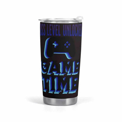 Gamer Insulated Travel Mug with Boss Level Unlocked design - Front view | Our Phoenix Rise