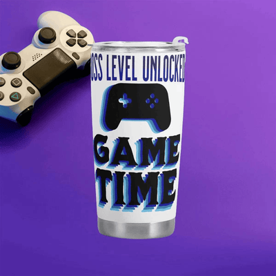 Gamer Travel Tumbler Boss Level Unlocked - With game controller on purple background | Our Phoenix Rise