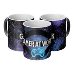 Gamer Heat Changing Mug - Three mugs showing "Gamer At Work" design from different angles | Our Phoenix Rise