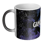 Gamer Heat Changing Mug - Close-up of "Gamer At Work" design with glowing controller | Our Phoenix Rise