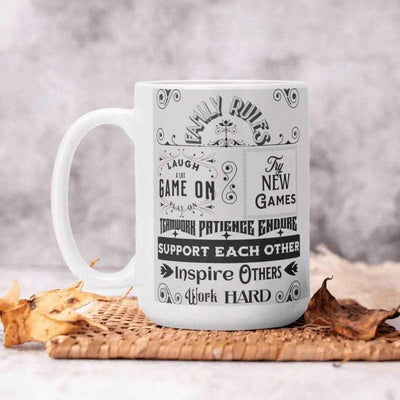 Gamer Family Rules Mug - White Ceramic front view with design | Our Phoenix Rise