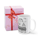 Gamer Family Rules Mug - White Ceramic close-up of 'Game On' text | Our Phoenix Rise