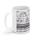 Gamer Family Rules Mug - White Ceramic side view of inspirational mottos | Our Phoenix Rise