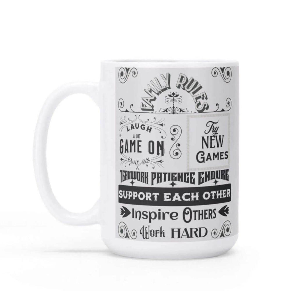 Gamer Family Rules Mug 15oz White Ceramic