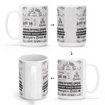 Gamer Family Rules Mug - White Ceramic on wooden surface with autumn leaves | Our Phoenix Rise