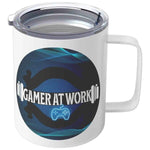 Gamer At Work Insulated Mug with Lid - Top down view with lid | Our Phoenix Rise