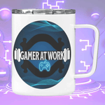 Gamer At Work Insulated Mug with Lid - Side view, alternative angle | Our Phoenix Rise