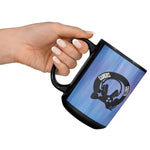 Gamers Grotto Gaming Coffee Mug - black with blue gradient, front view | Our Phoenix Rise