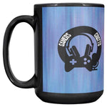 Gamers Grotto Gaming Coffee Mug - black with purple gradient, front view | Our Phoenix Rise