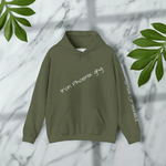 Personalized Gamer Hoodie - Military Green with text on marble background | Our Phoenix Rise
