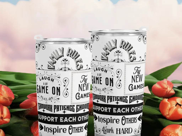 Gamer Family Rules Tumbler | Positive Gaming Travel Mug - Iron Phoenix GHG