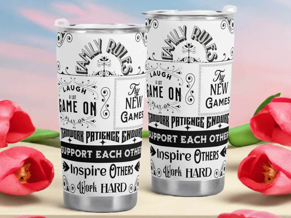 Gamer Family Rules Tumbler | Positive Gaming Travel Mug - Iron Phoenix GHG