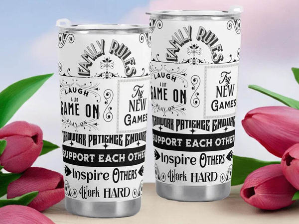 Gamer Family Rules Tumbler | Positive Gaming Travel Mug - Iron Phoenix GHG