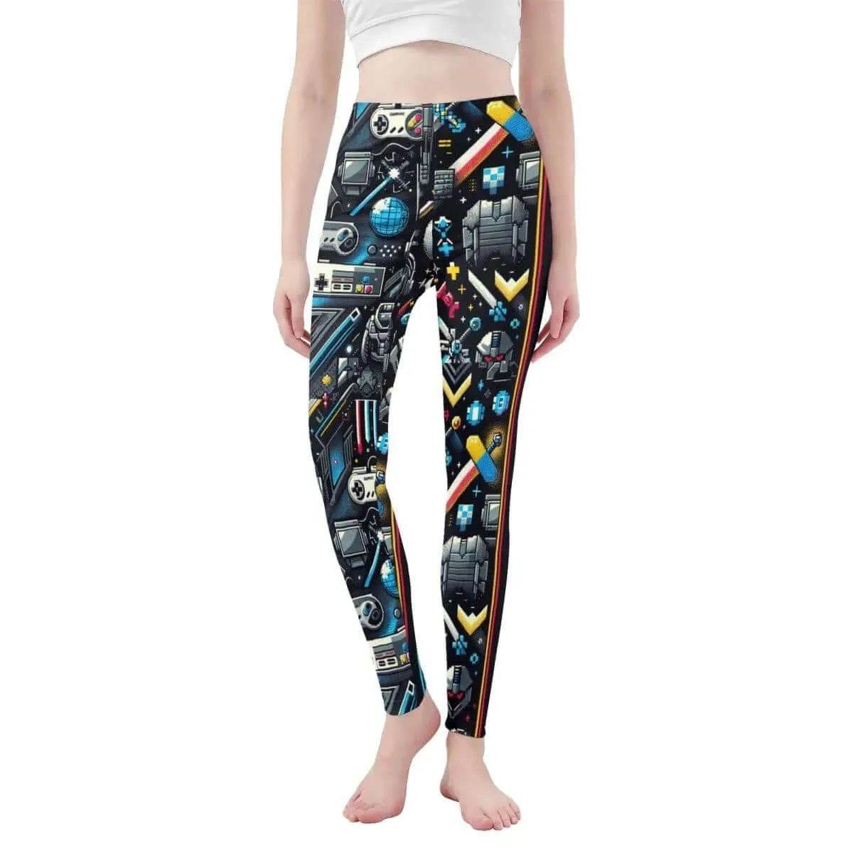 Retro Gaming Leggings Pixel Art Black XS-3XL