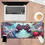 Gaming Controller Desk Mat - Shown in desktop setup with laptop and mouse | Our Phoenix Rise