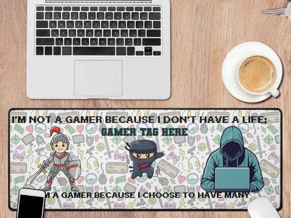 Gamer Slogan Desk Mat | Knight and Ninja Gaming Mouse Pad