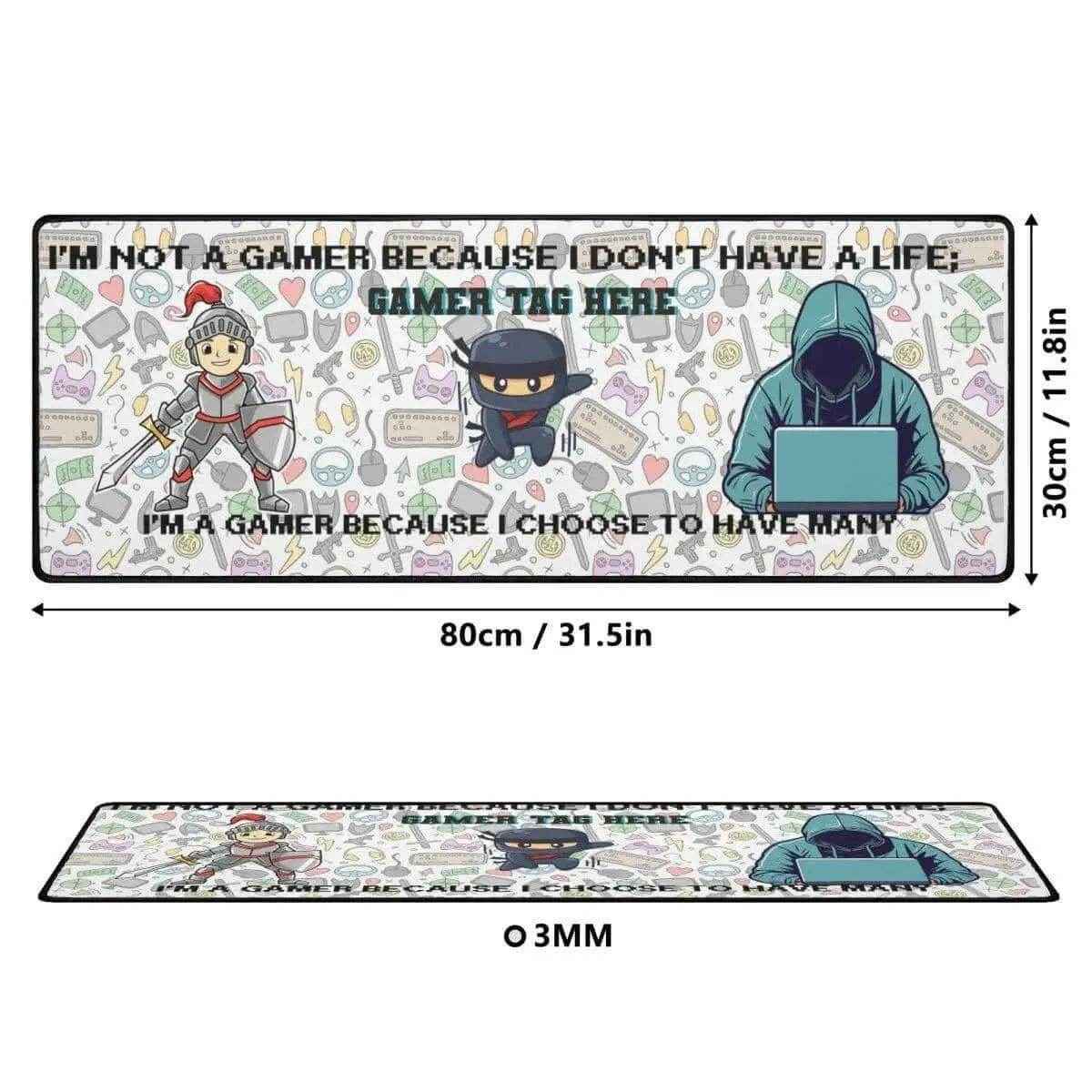 Gamer Slogan Desk Mat | Knight and Ninja Gaming Mouse Pad