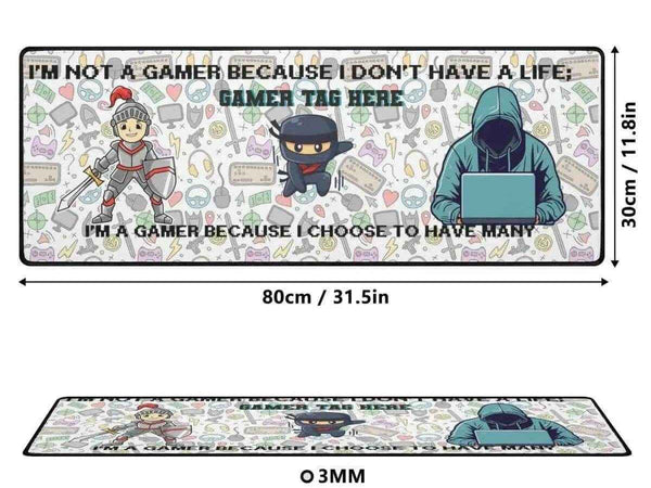 Gamer Slogan Desk Mat | Knight and Ninja Gaming Mouse Pad
