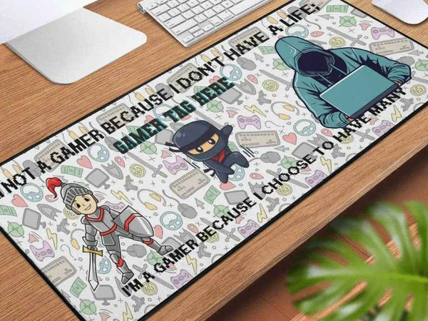 Gamer Slogan Desk Mat | Knight and Ninja Gaming Mouse Pad