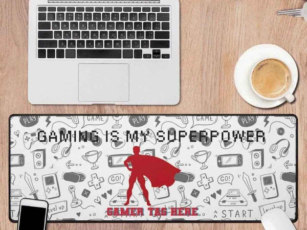 Gaming Superpower Desk Mat | Superhero Slogan Mouse Pad