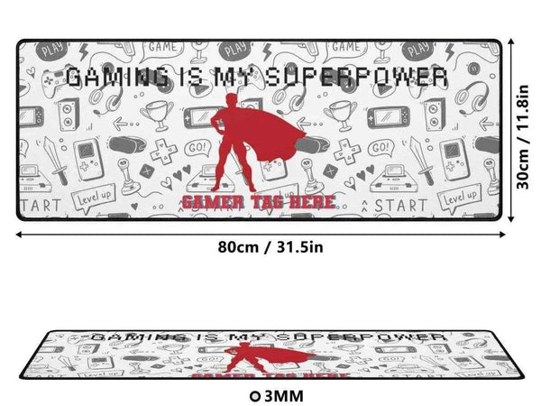 Gaming Superpower Desk Mat | Superhero Slogan Mouse Pad
