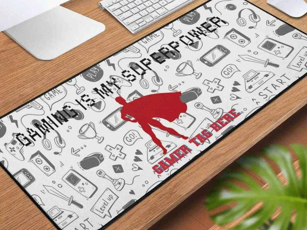 Gaming Superpower Desk Mat | Superhero Slogan Mouse Pad