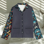 Personalized Gamer Pajamas - Detail of pixel art joystick on white fabric | Our Phoenix Rise