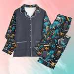 Personalized Gamer Pajamas - Black pajama pants detail with pixel game elements | Our Phoenix Rise