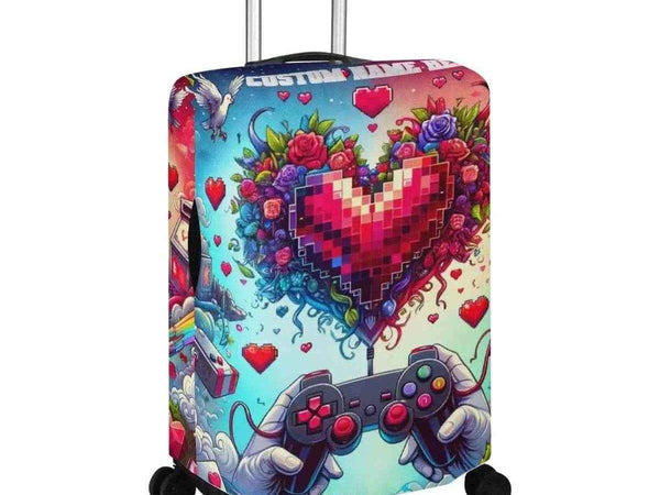 Pixel Heart Luggage Cover | Gamer Love Travel Protector