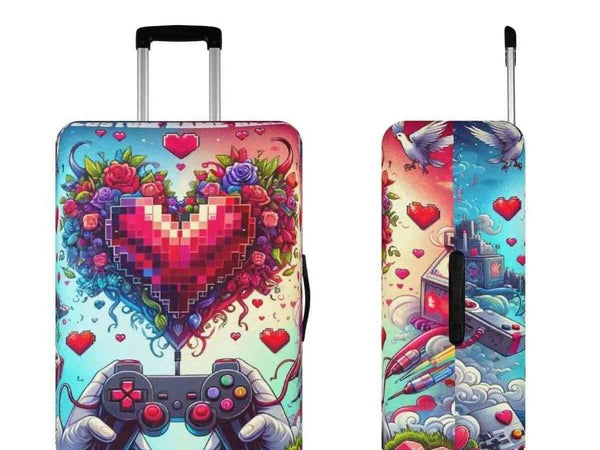 Pixel Heart Luggage Cover | Gamer Love Travel Protector