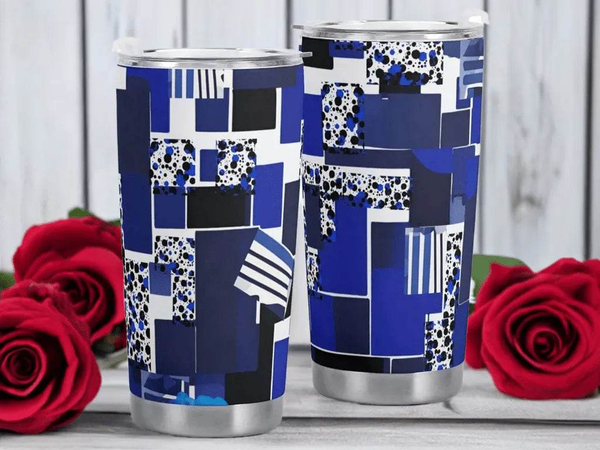 "Blue Matrix" Abstract Art Tumbler | Iron Phoenix GHG - Iron Phoenix GHG