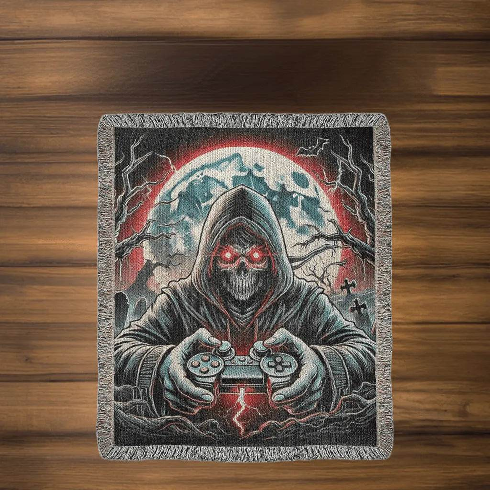 Gothic Skeleton Blanket for Gamers - Eerie Themed Gaming Decor