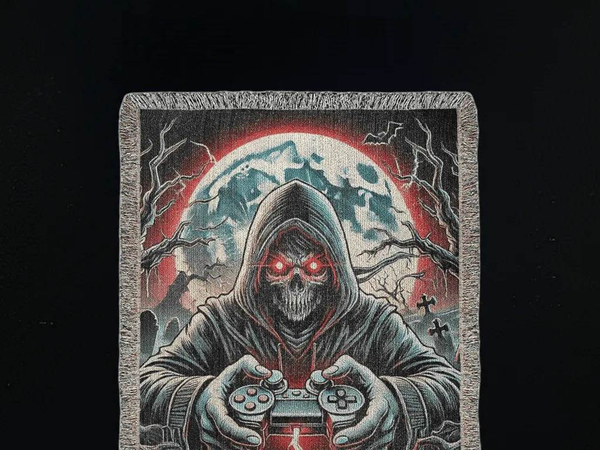 Gothic Skeleton Blanket for Gamers - Eerie Themed Gaming Decor - Iron Phoenix GHG